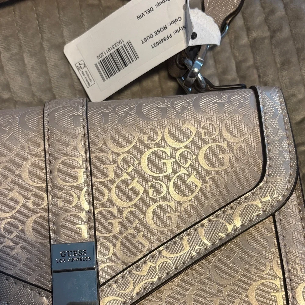 Guess Light Beige Monogram Crossbody Bag